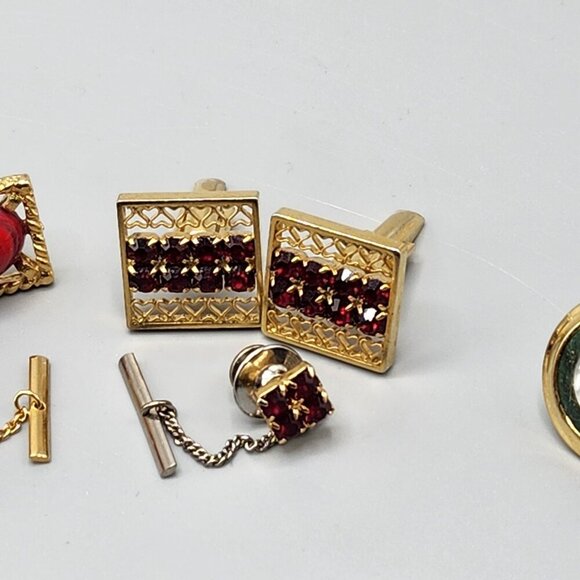 Assorted Cufflinks Chain Fob Tie Clip Lot Mens Accessories Dog Red Stone Blue - Picture 4 of 12